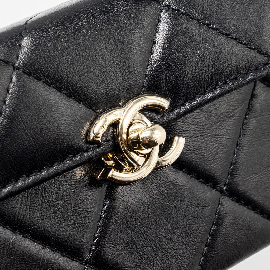 CHANEL 23K TOP HANDLE VANITY BAG SHINY CALFSKIN BLACK GHW (MICROCHIP)