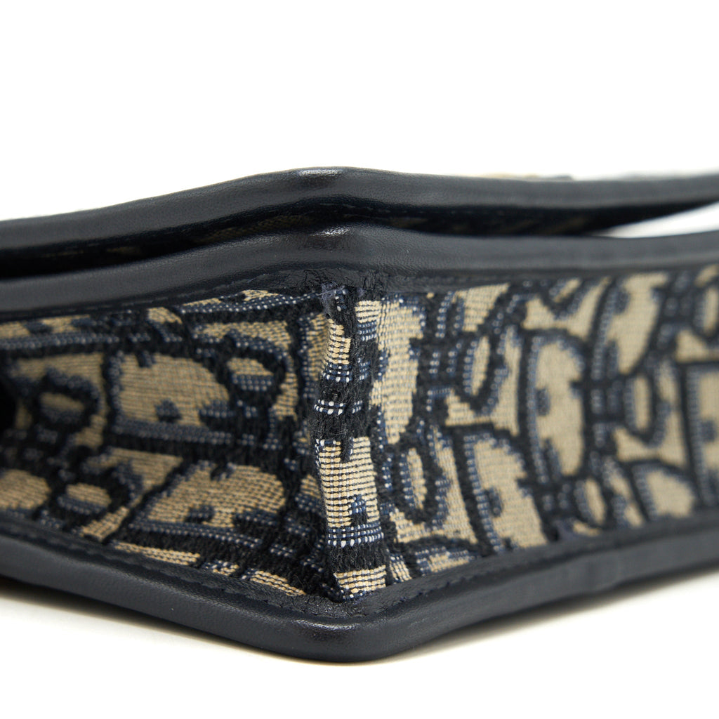 DIOR 30 MONTAIGN NANO POUCH WITH CHAIN BLUE OBLIQUE JACQUARD