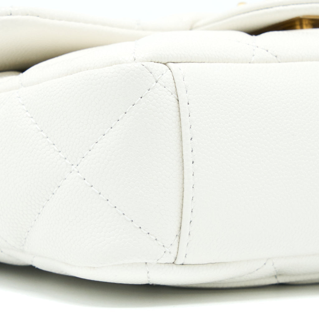 CHANEL 22A SMALL FLAP BAG CAVIAR WHITE BRUSHED GHW (MICROCHIP)
