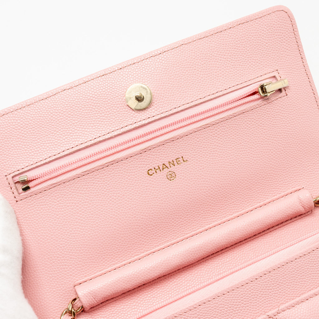 CHANEL CLASSIC WALLET ON CHAIN CAVIAR PINK LGHW (MICROCHIP)