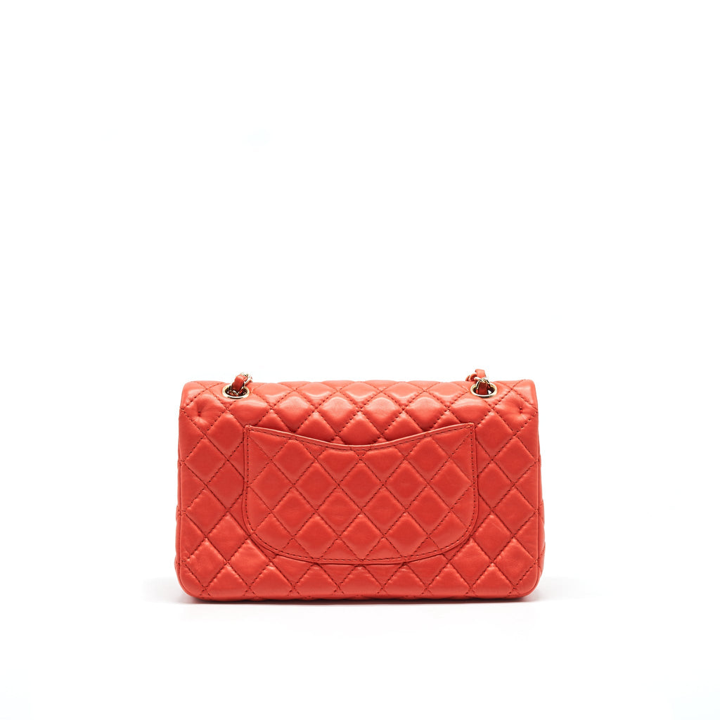 CHANEL CLASSIC MEDIUM DOUBLE FLAP LAMBSKIN IN CORAL LGHW