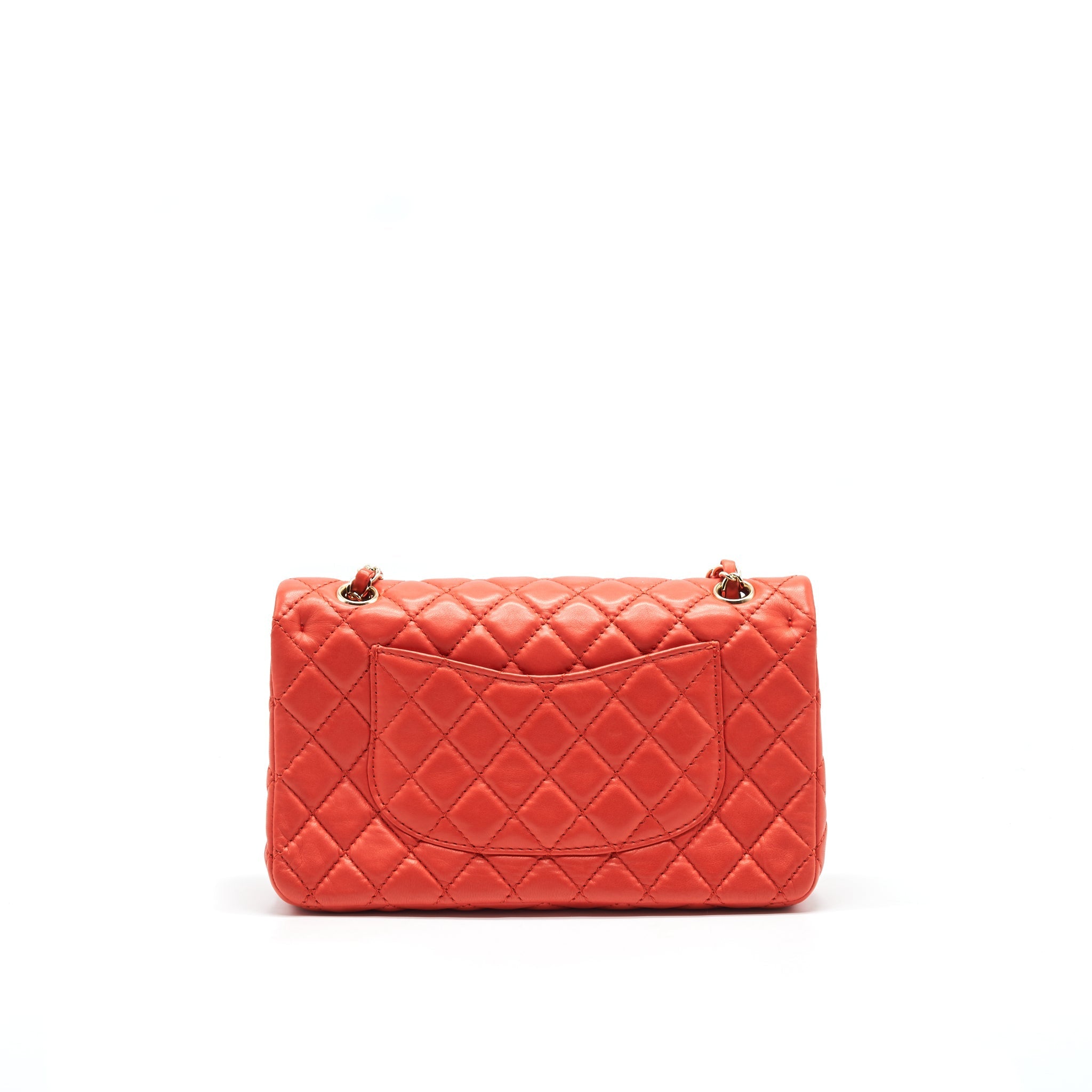 CHANEL CLASSIC MEDIUM DOUBLE FLAP LAMBSKIN IN CORAL LGHW