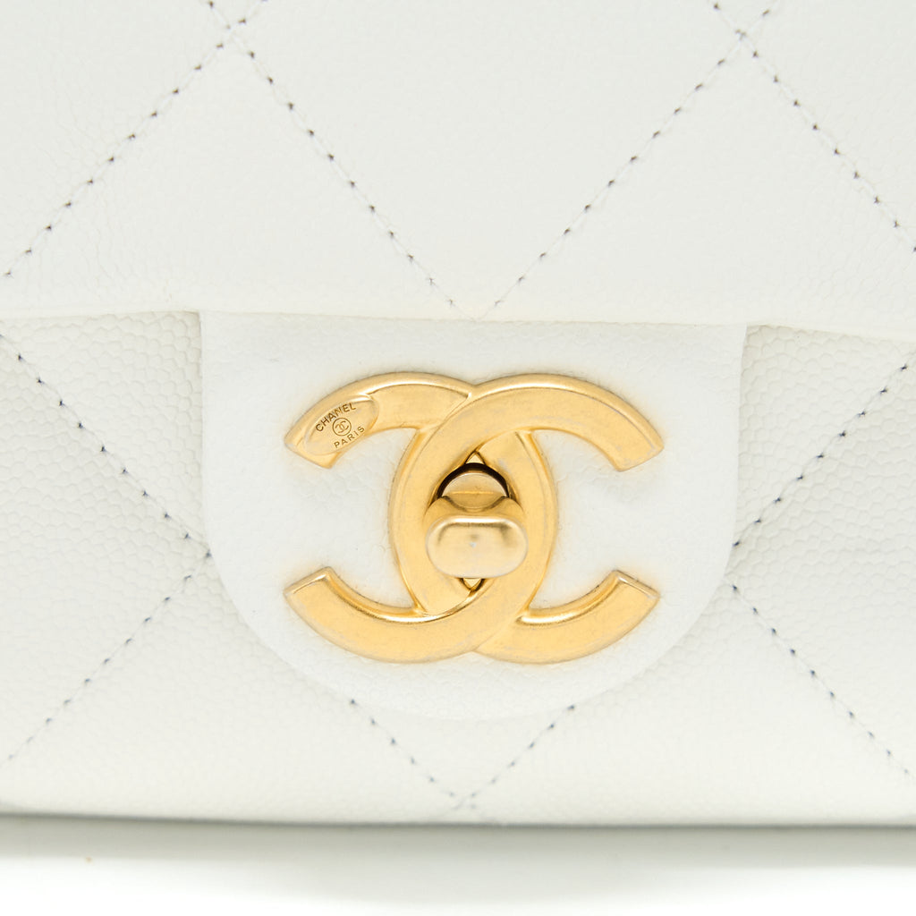 CHANEL 22A SMALL FLAP BAG CAVIAR WHITE BRUSHED GHW (MICROCHIP)