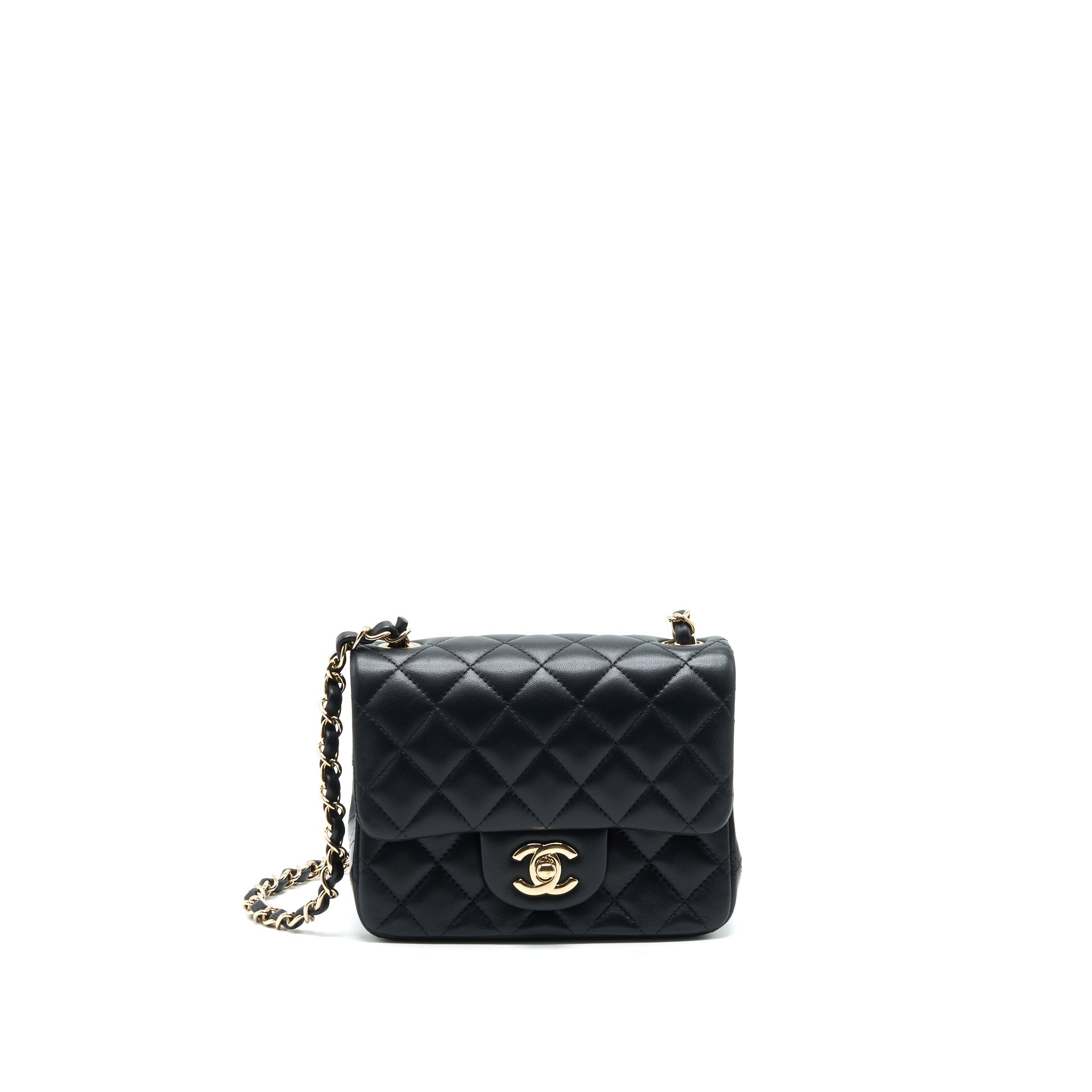 CHANEL MINI SQUARE FLAP BAG BLACK LAMBSKIN LGHW