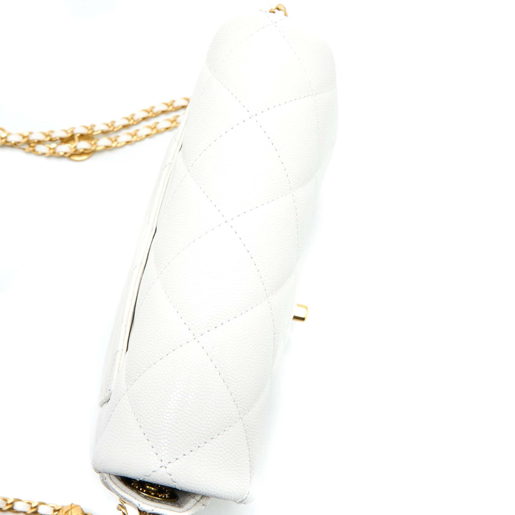 CHANEL 22A SMALL FLAP BAG CAVIAR WHITE BRUSHED GHW (MICROCHIP)