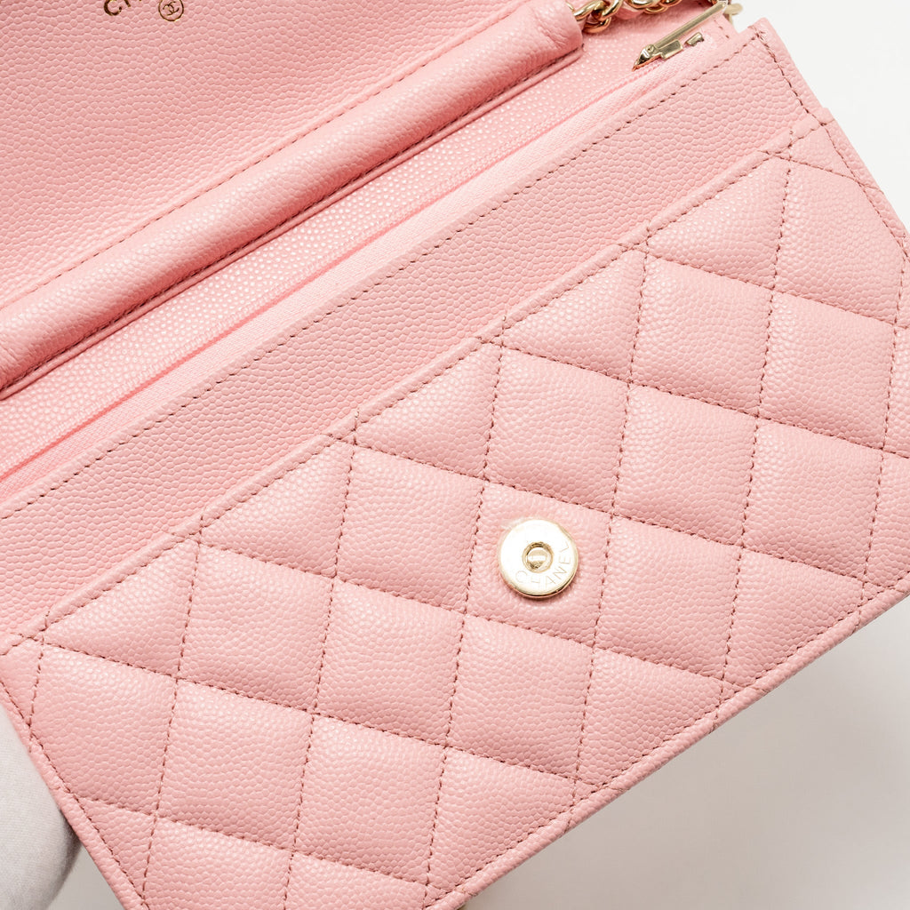 CHANEL CLASSIC WALLET ON CHAIN CAVIAR PINK LGHW (MICROCHIP)