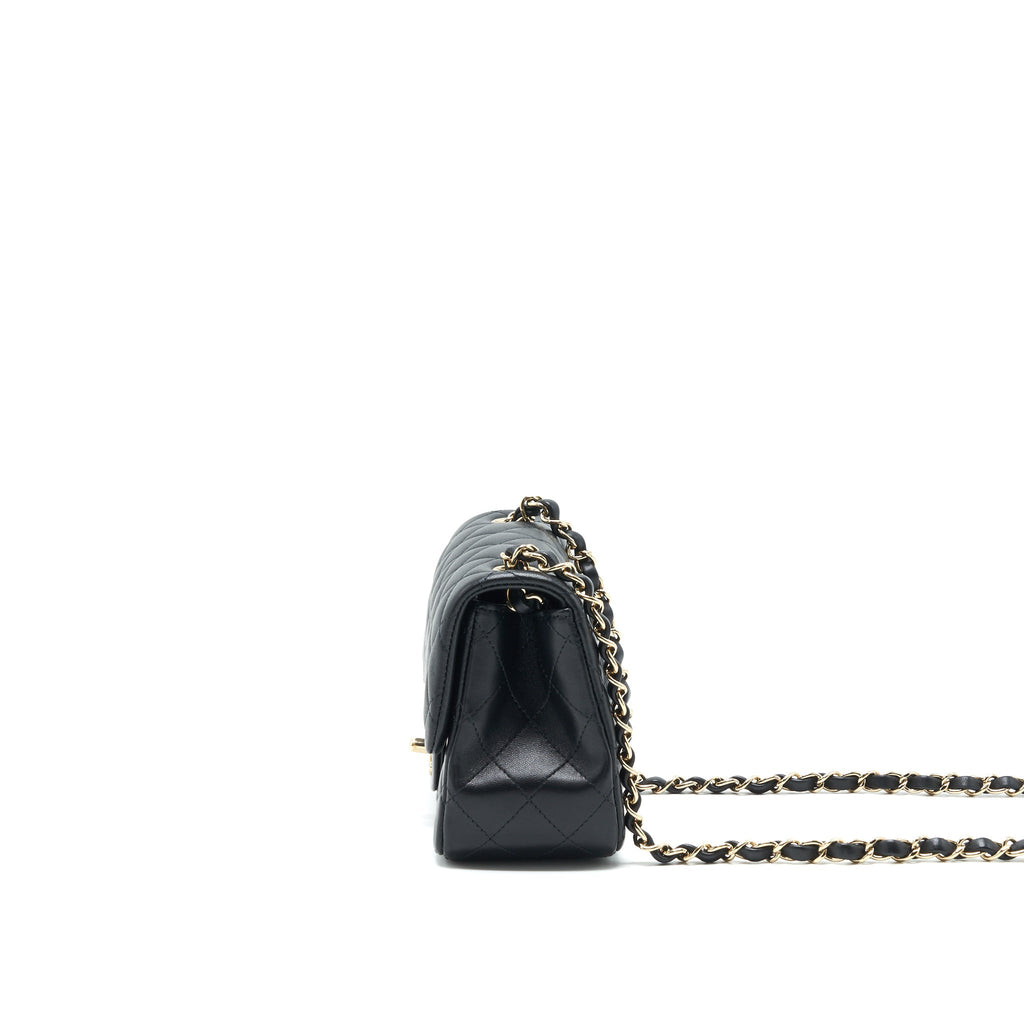 CHANEL MINI SQUARE FLAP BAG BLACK LAMBSKIN LGHW
