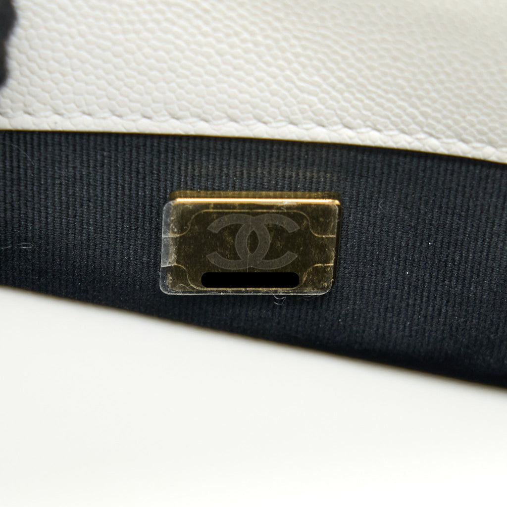 CHANEL 22A SMALL FLAP BAG CAVIAR WHITE BRUSHED GHW (MICROCHIP)