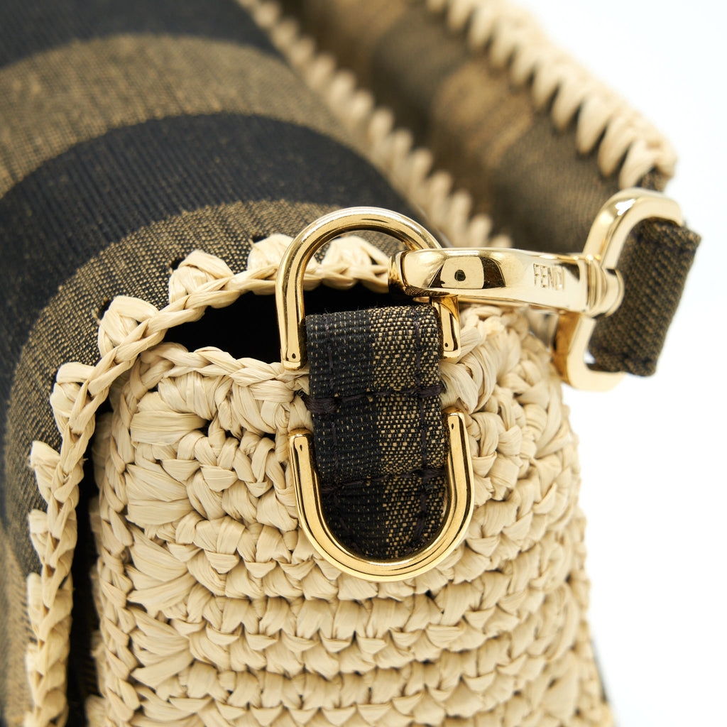 FENDI BAGUETTE SHOULDER BAG FABRIC BROWN/CREAM