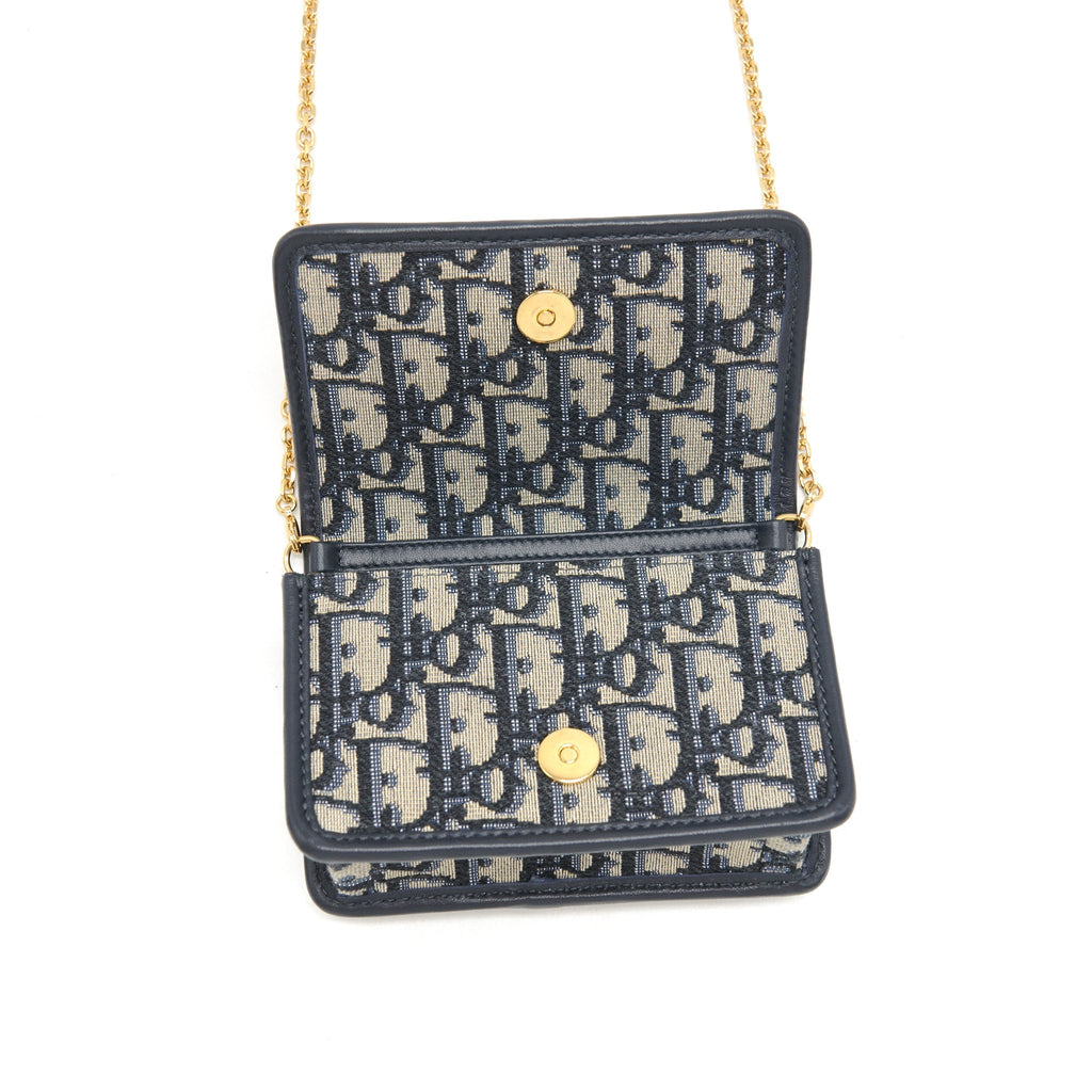 DIOR 30 MONTAIGN NANO POUCH WITH CHAIN BLUE OBLIQUE JACQUARD