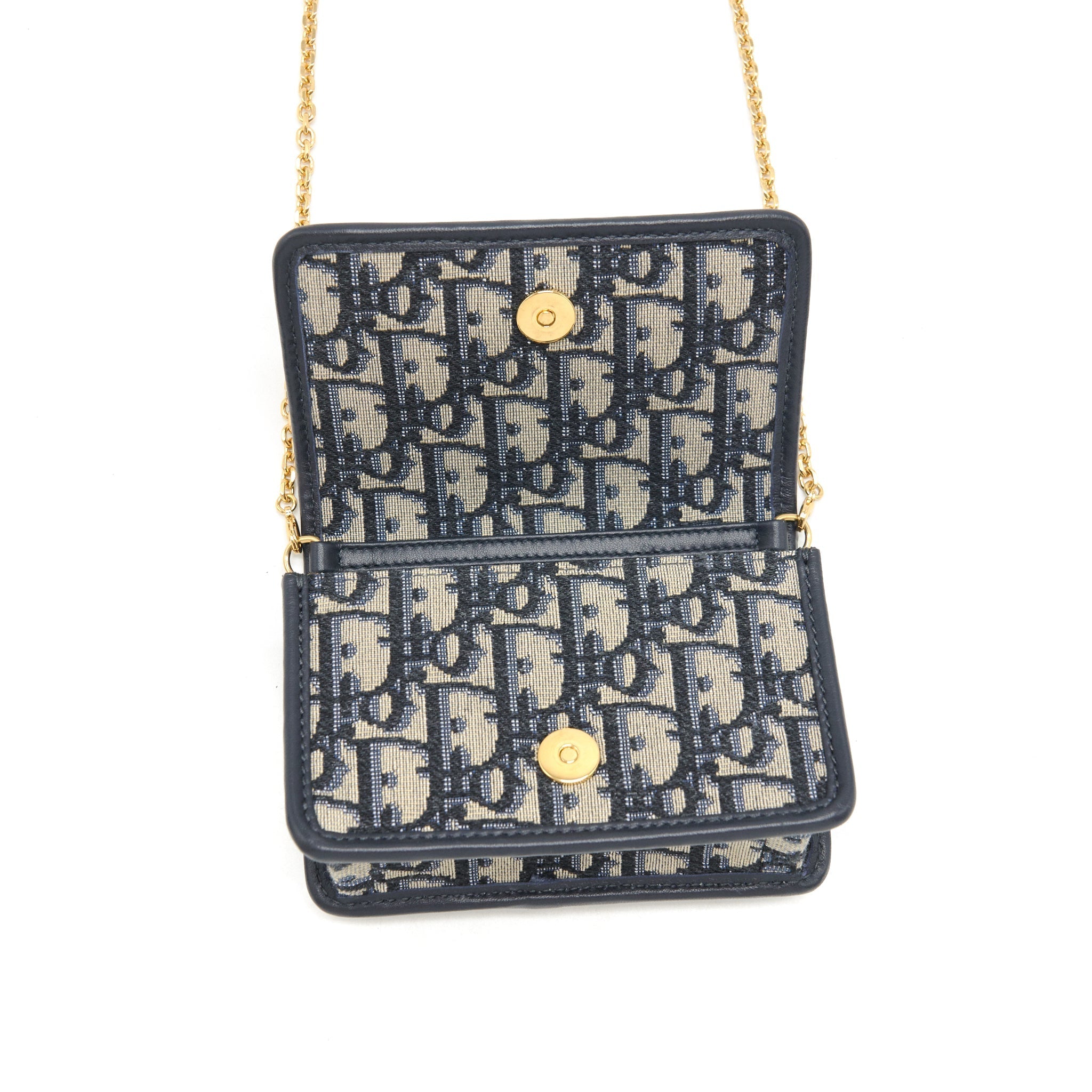 DIOR 30 MONTAIGN NANO POUCH WITH CHAIN BLUE OBLIQUE JACQUARD