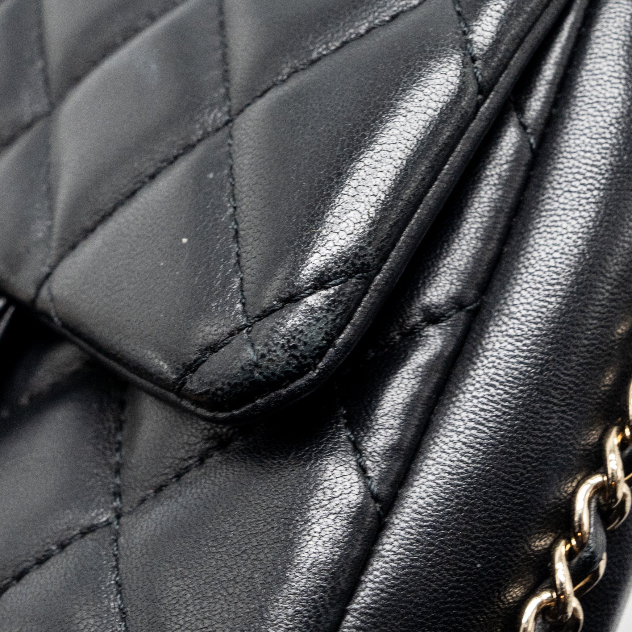 CHANEL PEARL CHAIN QUILTED FLAP BAG LAMBSKIN BLACK GHW