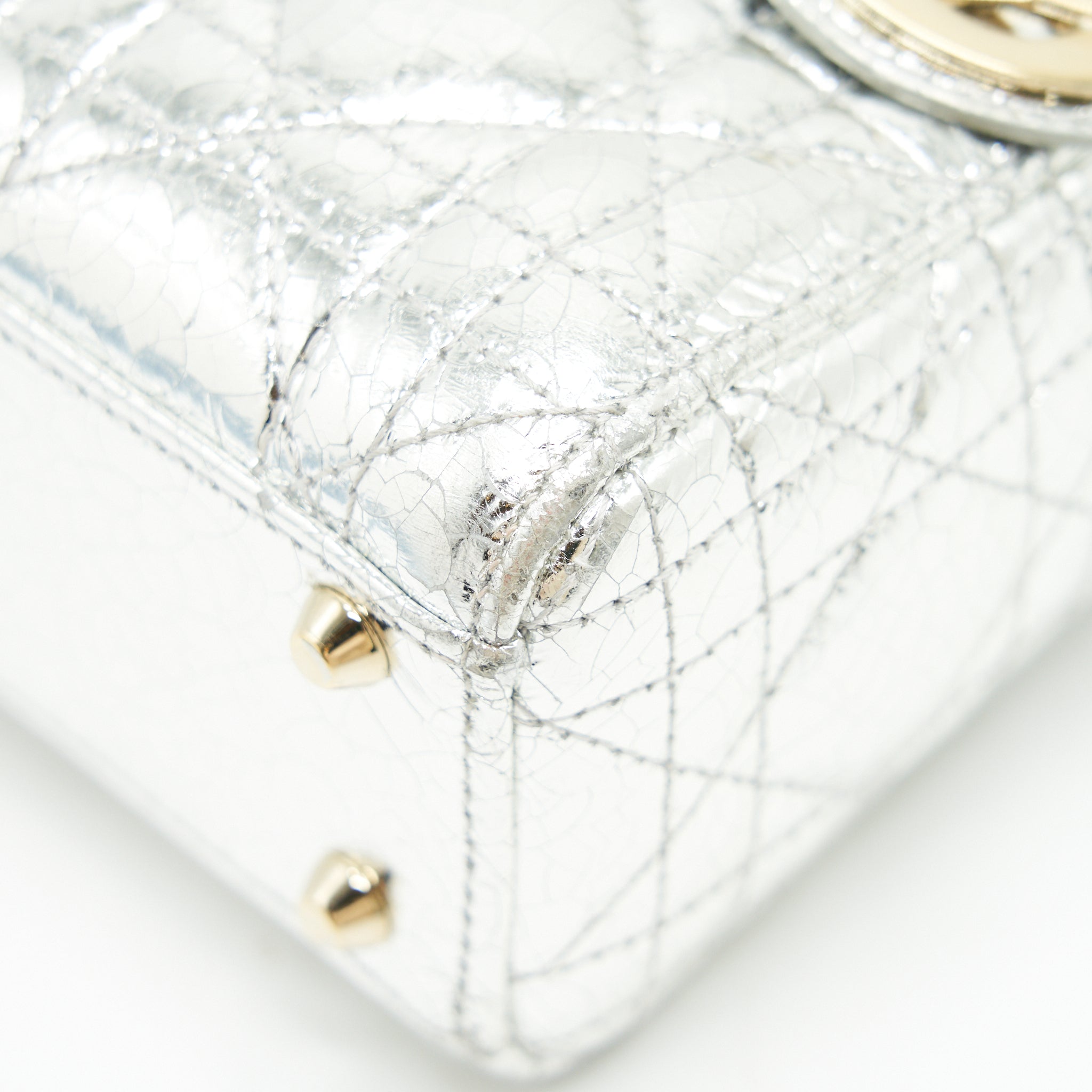 CHRISTIAN DIOR MINI LADY DIOR METALLIC SILVER