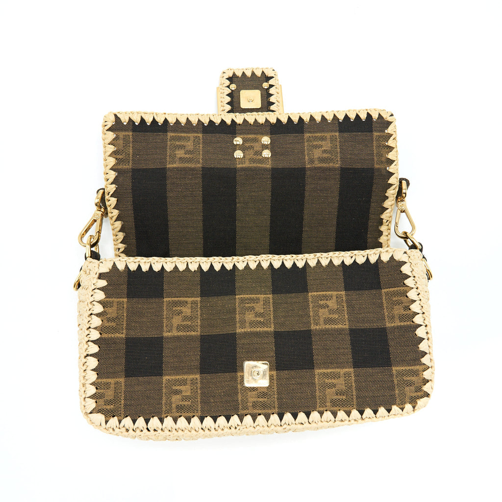 FENDI BAGUETTE SHOULDER BAG FABRIC BROWN/CREAM