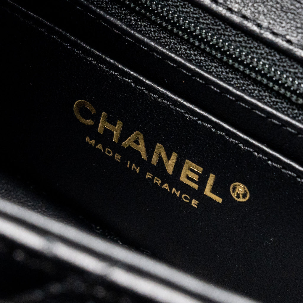 CHANEL 23K TOP HANDLE VANITY BAG SHINY CALFSKIN BLACK GHW (MICROCHIP)