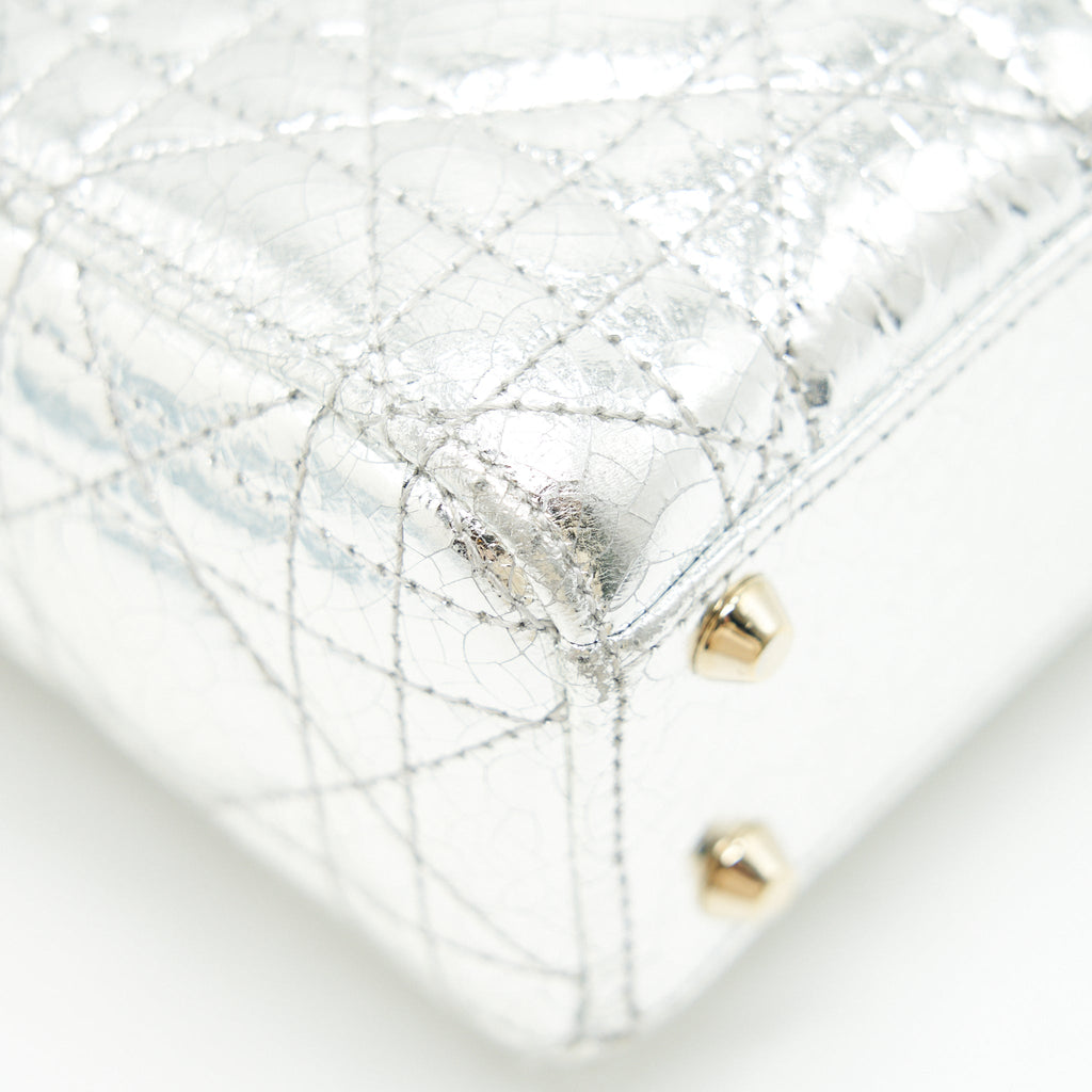 CHRISTIAN DIOR MINI LADY DIOR METALLIC SILVER