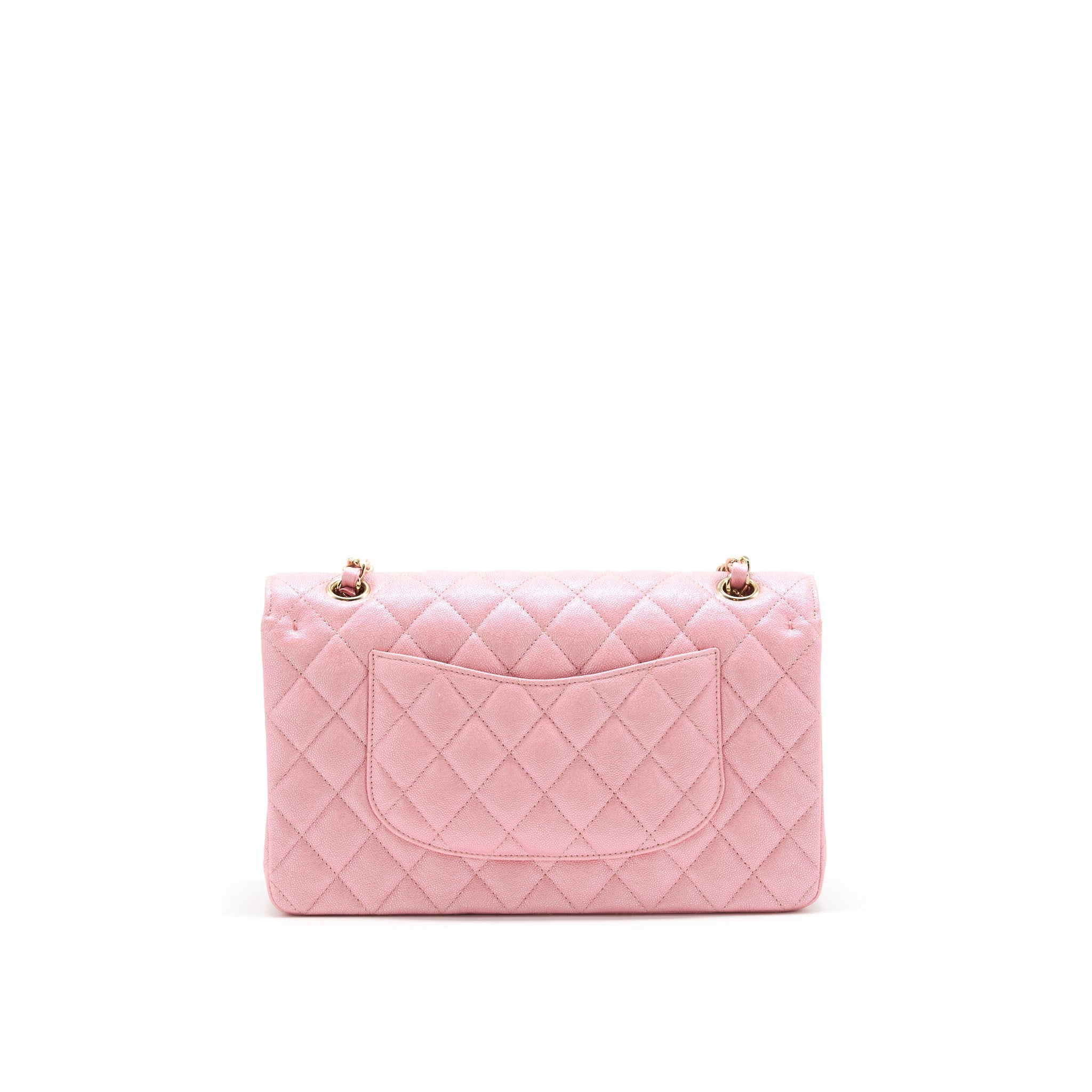 CHANEL IRIDESCENT PEARLY PINK MEDIUM CLASSIC DOUBLE FLAP BAG CAVIAR WITH LGHW