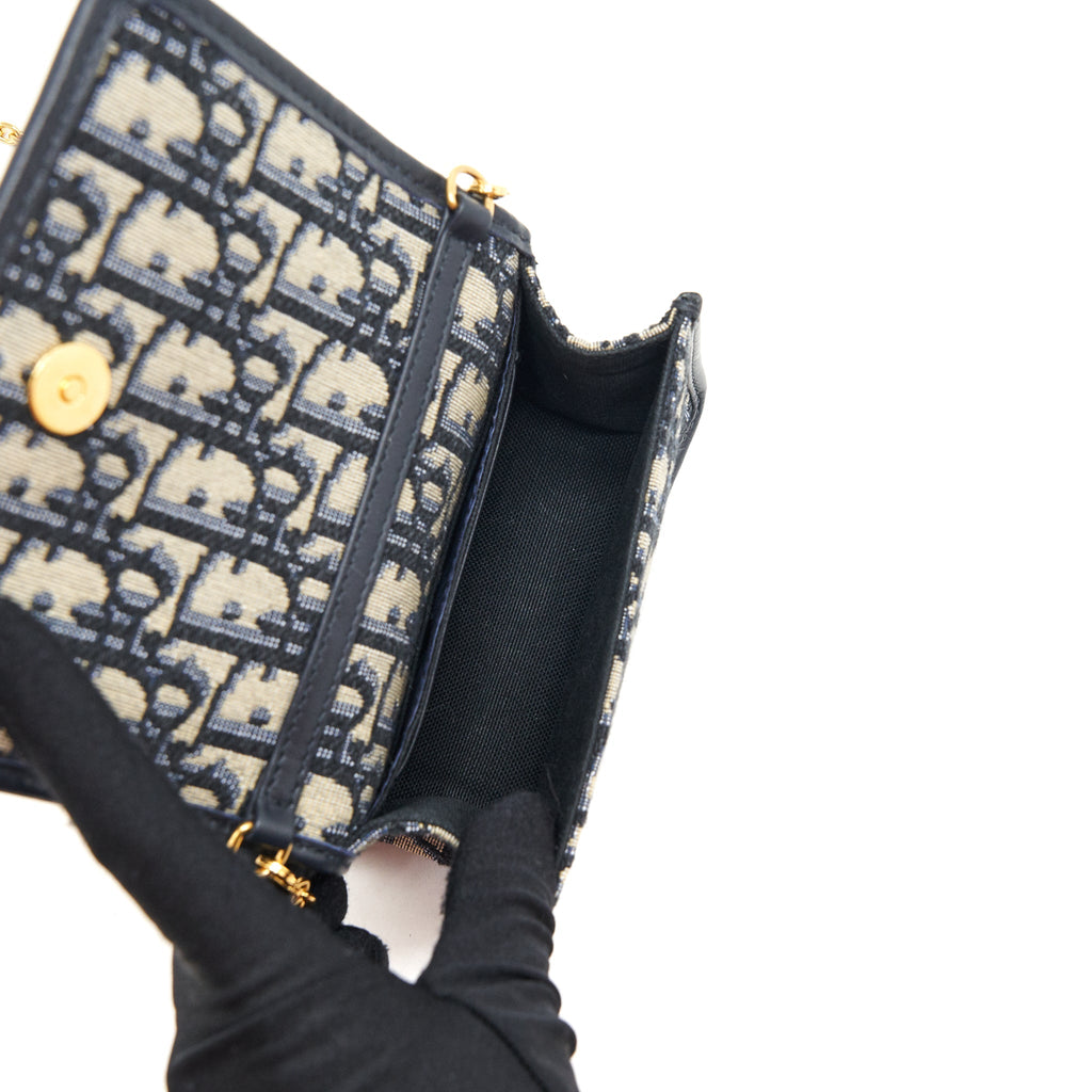DIOR 30 MONTAIGN NANO POUCH WITH CHAIN BLUE OBLIQUE JACQUARD
