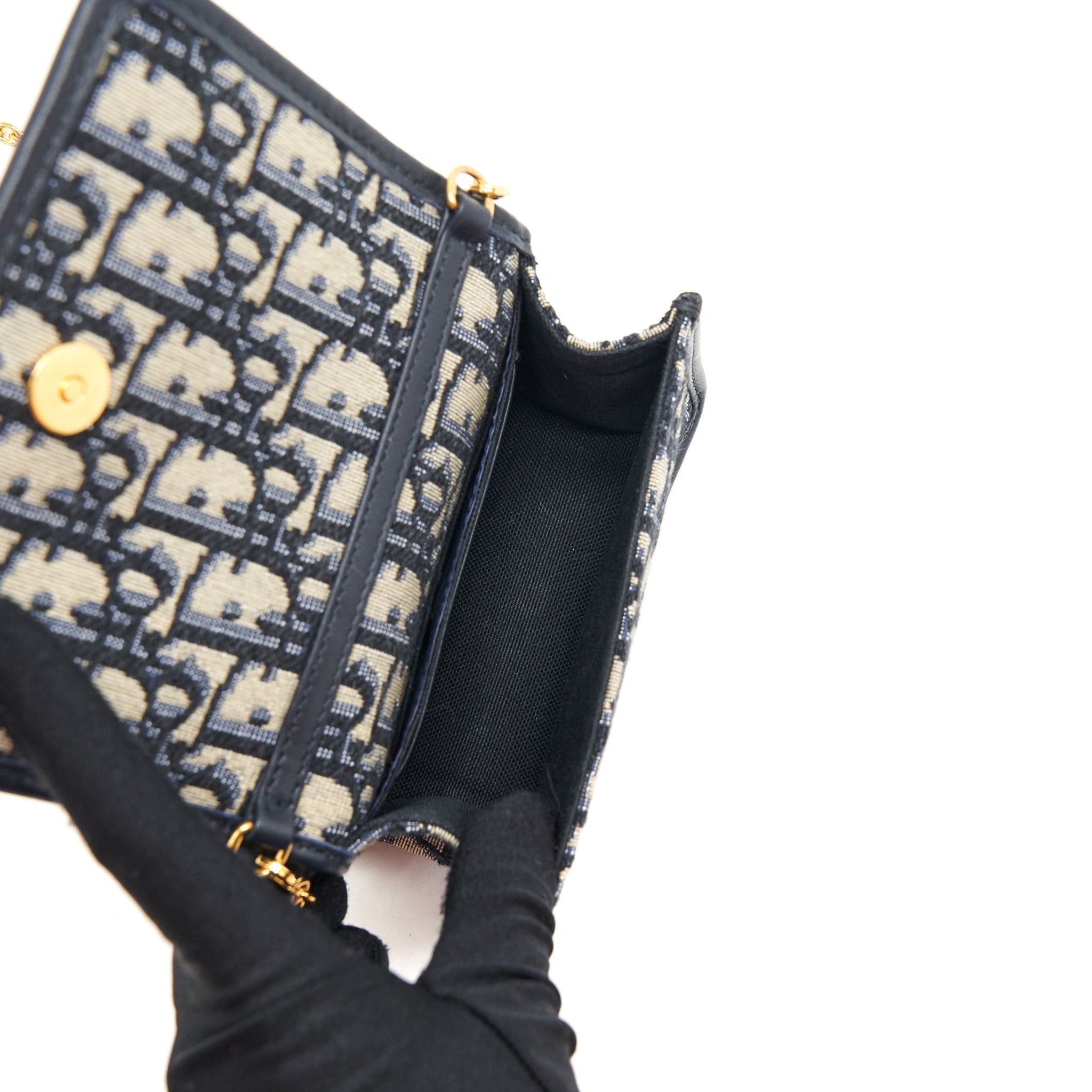 DIOR 30 MONTAIGN NANO POUCH WITH CHAIN BLUE OBLIQUE JACQUARD