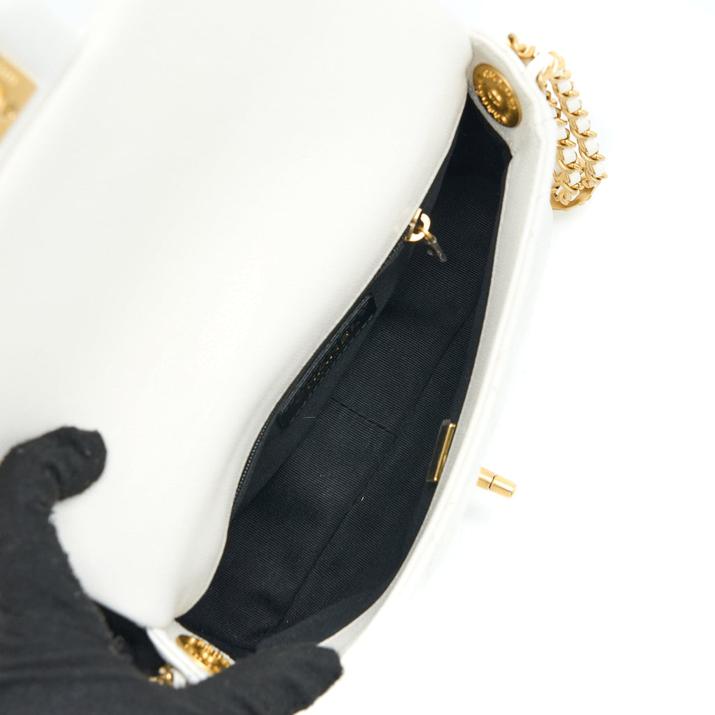 CHANEL 22A SMALL FLAP BAG CAVIAR WHITE BRUSHED GHW (MICROCHIP)