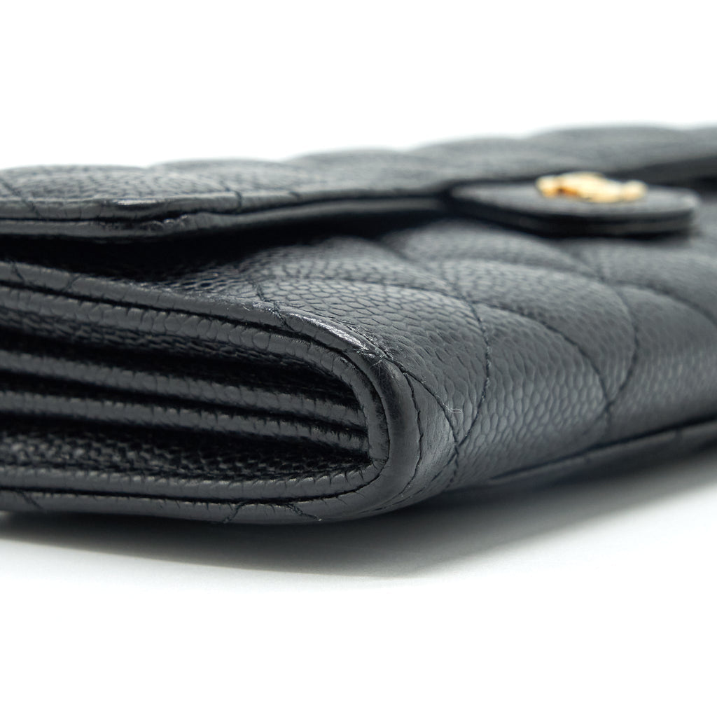 CHANEL CLASSIC LONG FLAP WALLET CAVIAR BLACK GHW