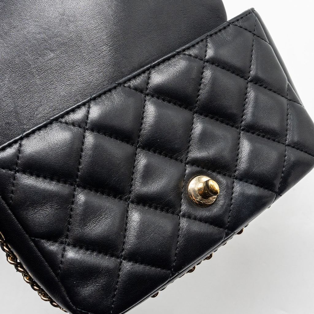 CHANEL PEARL CHAIN QUILTED FLAP BAG LAMBSKIN BLACK GHW