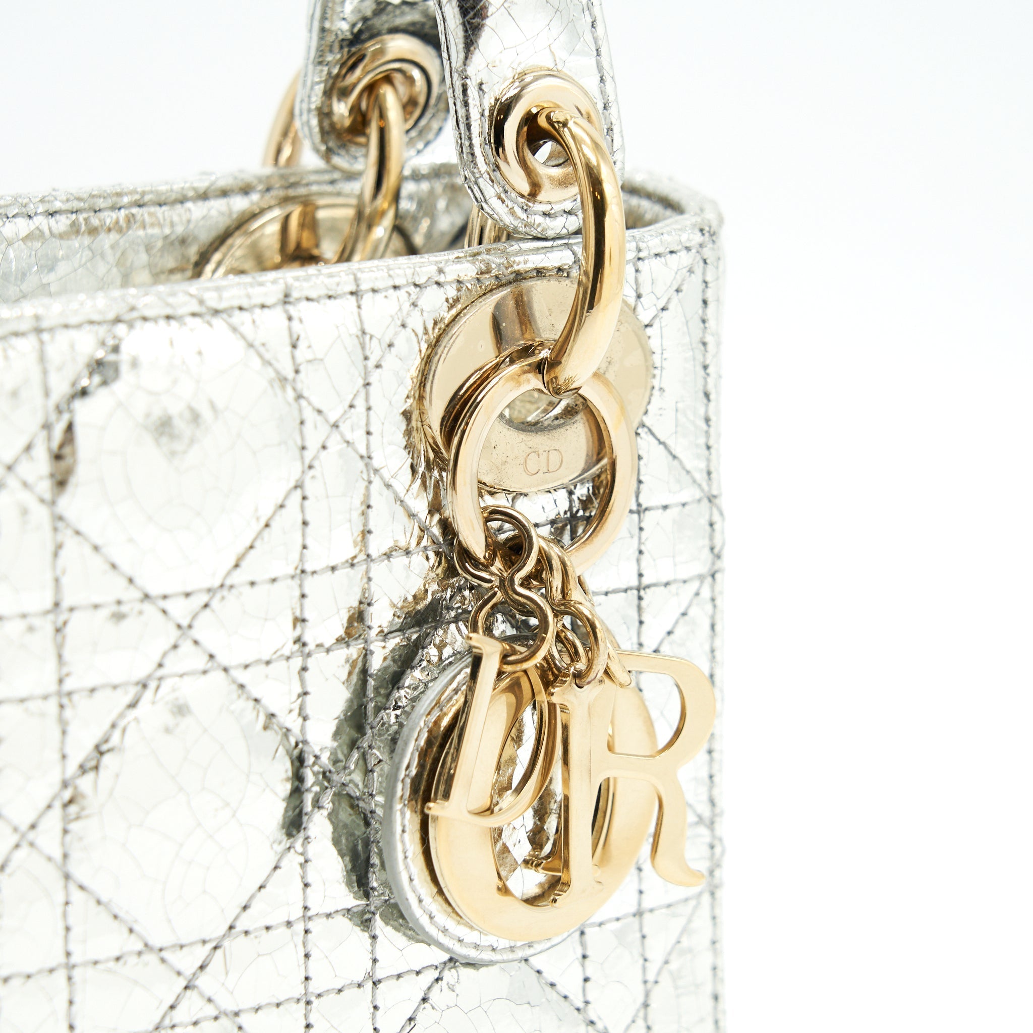 CHRISTIAN DIOR MINI LADY DIOR METALLIC SILVER