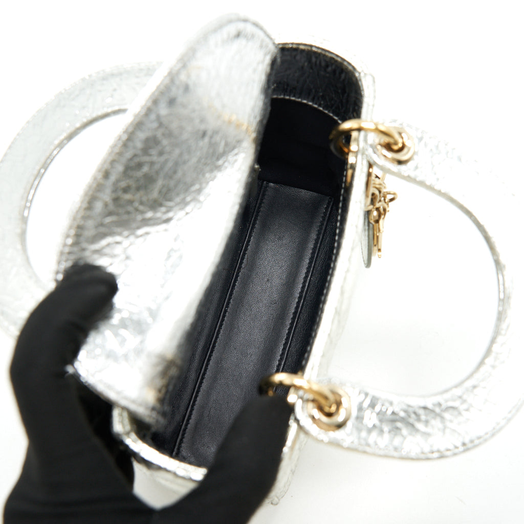 CHRISTIAN DIOR MINI LADY DIOR METALLIC SILVER