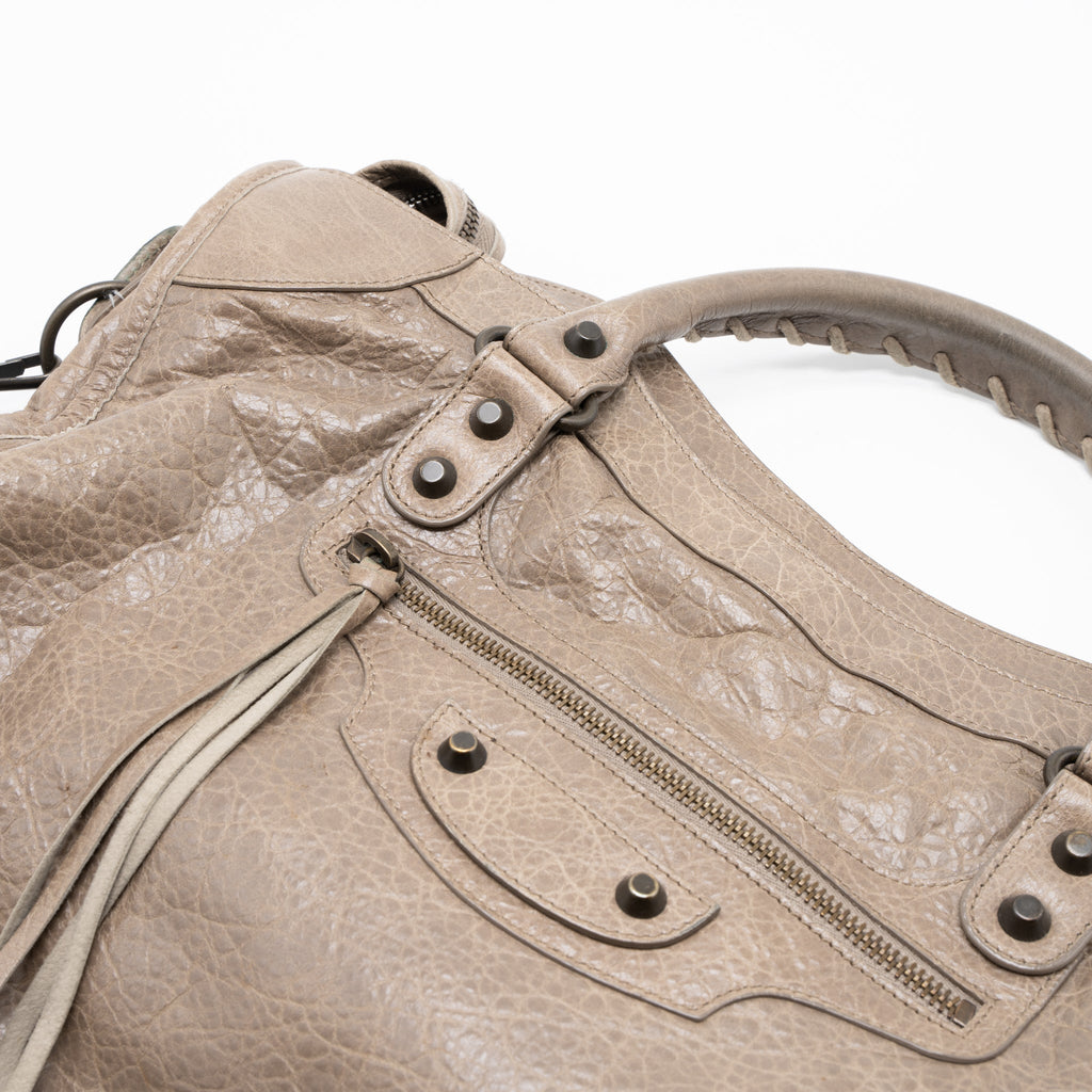 BALENCIAGA CLASSIC CITY BAG LIGHT BROWN RUTHENIUM HARDWARE