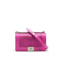 CHANEL MEDIUM LE BOY FLAP BAG IN PYTHON LEATHER PINK WITH BRUSHED SHW