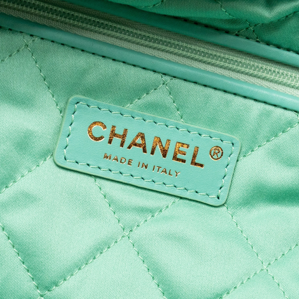 CHANEL SMALL 22 BAG WASHED DENIM AQUA GHW (MICROCHIP)