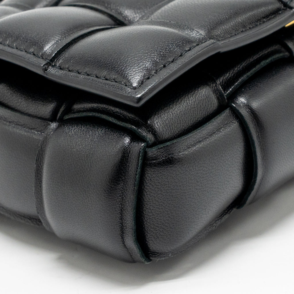 BOTTEGA VENETA SMALL PADDED CASSETTE BAG LAMBSKIN BLACK GHW