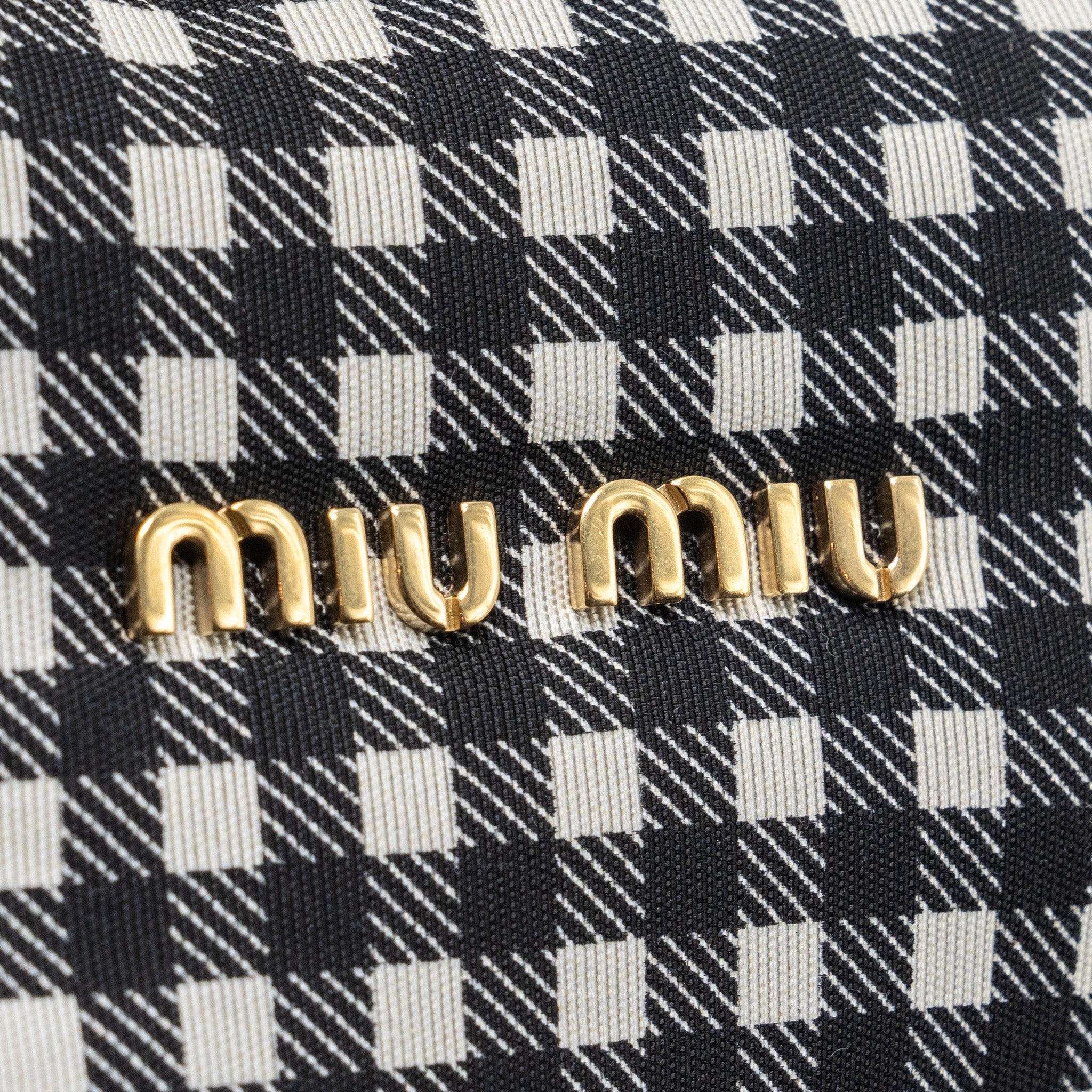 MIU MIU SPIRIT PRINTED FAILLE MINI-BAG NYLON BLACK / WHITE GHW