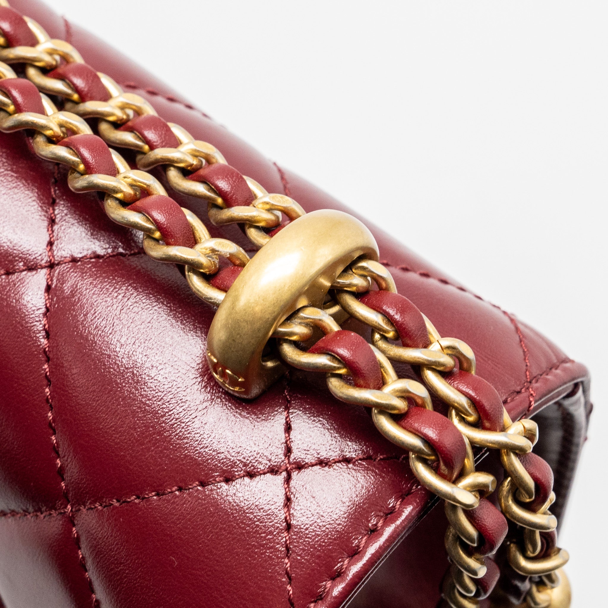CHANEL GOLD CRUSH MINI FLAP BAG CALFSKIN RED GHW (MICROCHIP)