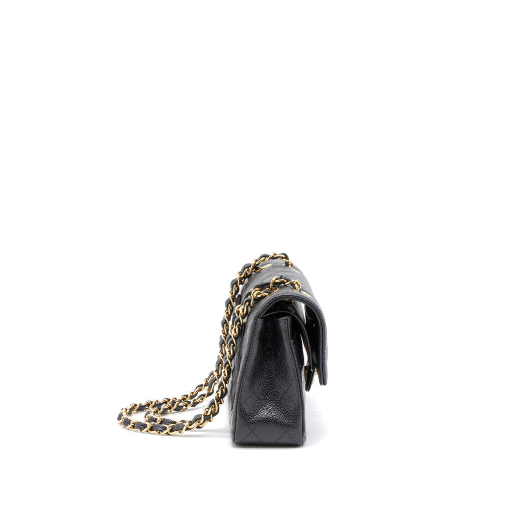 CHANEL SMALL CLASSIC DOUBLE FLAP BAG CAVIAR BLACK GHW (MICROCHIP)