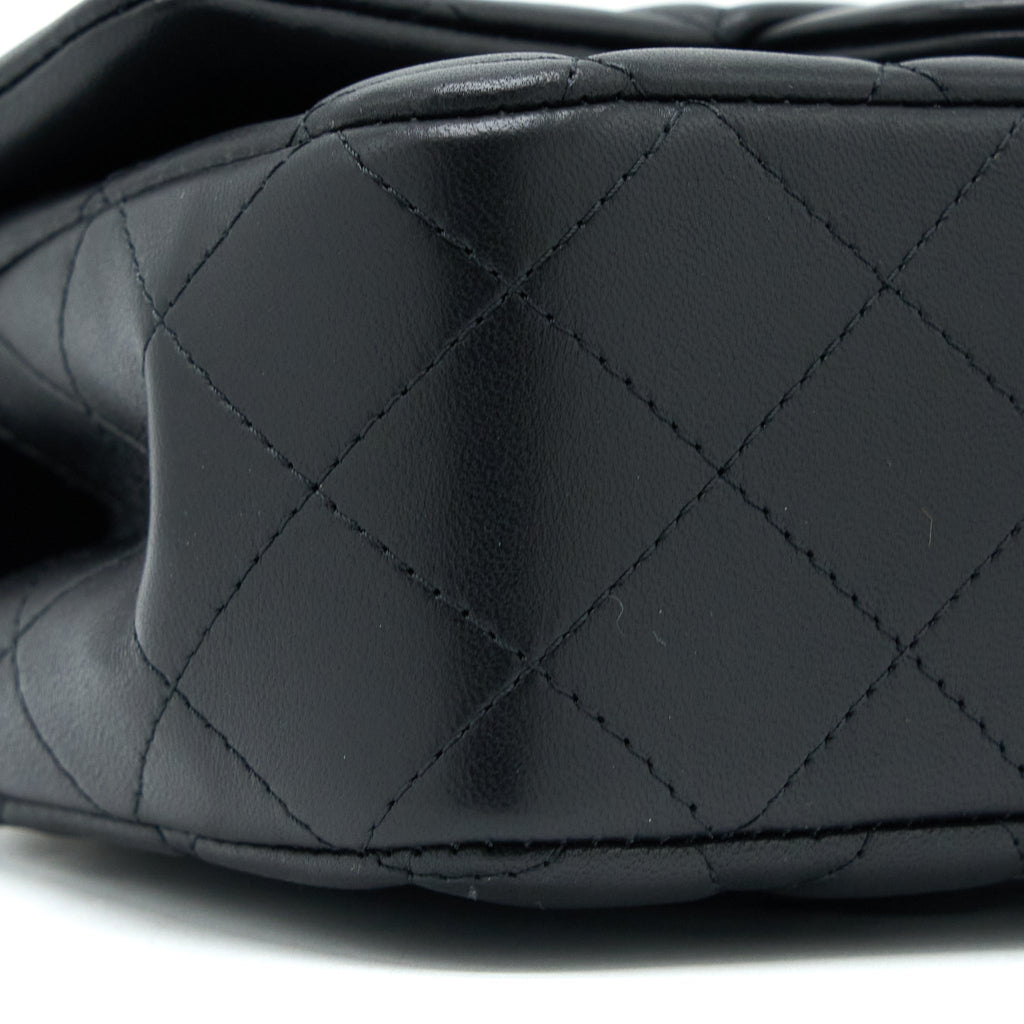 CHANEL TOP HANDLE MINI RECTANGULAR FLAP BAG LAMBSKIN BLACK LGHW (MICROCHIP)