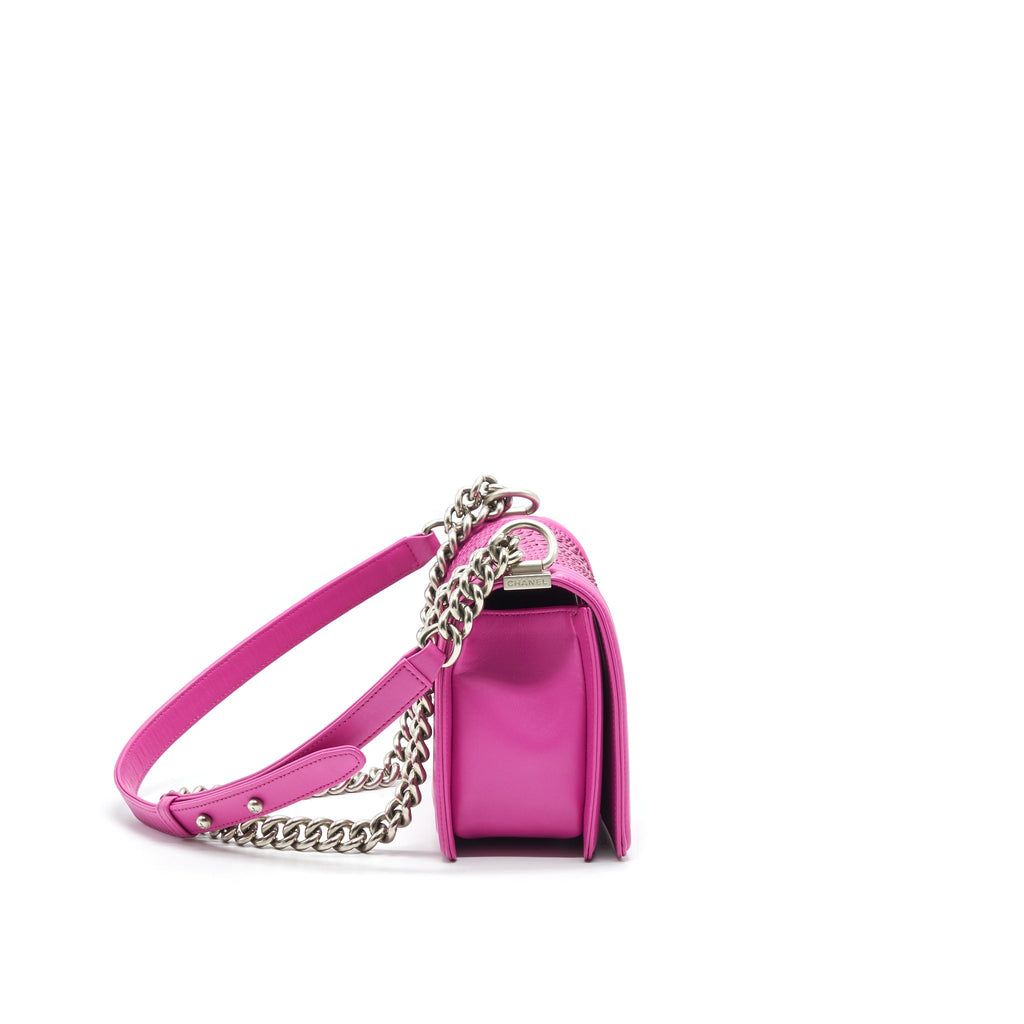 CHANEL MEDIUM LE BOY FLAP BAG IN PYTHON LEATHER PINK WITH BRUSHED SHW