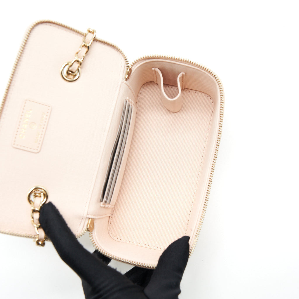 CHANEL LONG VANITY WITH CHAIN CAVIAR BEIGE LGHW