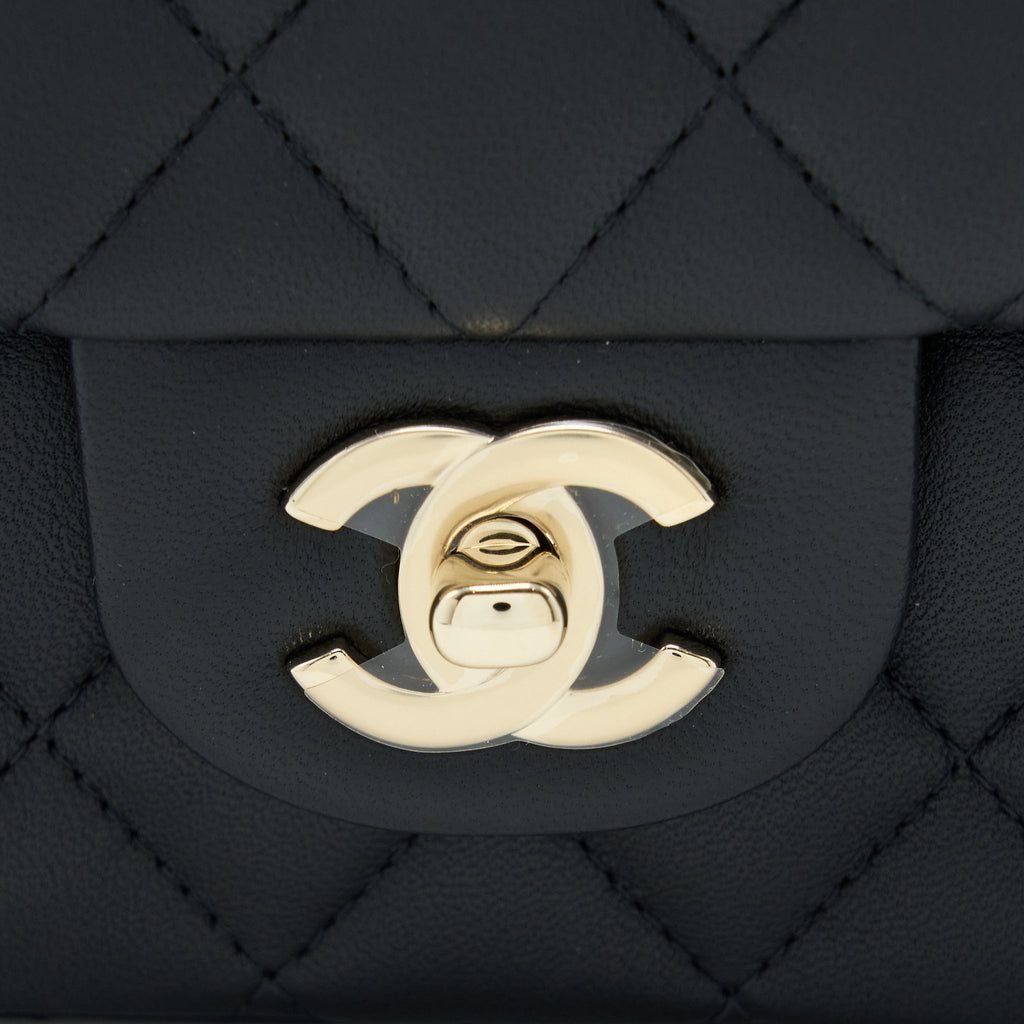 CHANEL TOP HANDLE MINI RECTANGULAR FLAP BAG LAMBSKIN BLACK LGHW (MICROCHIP)