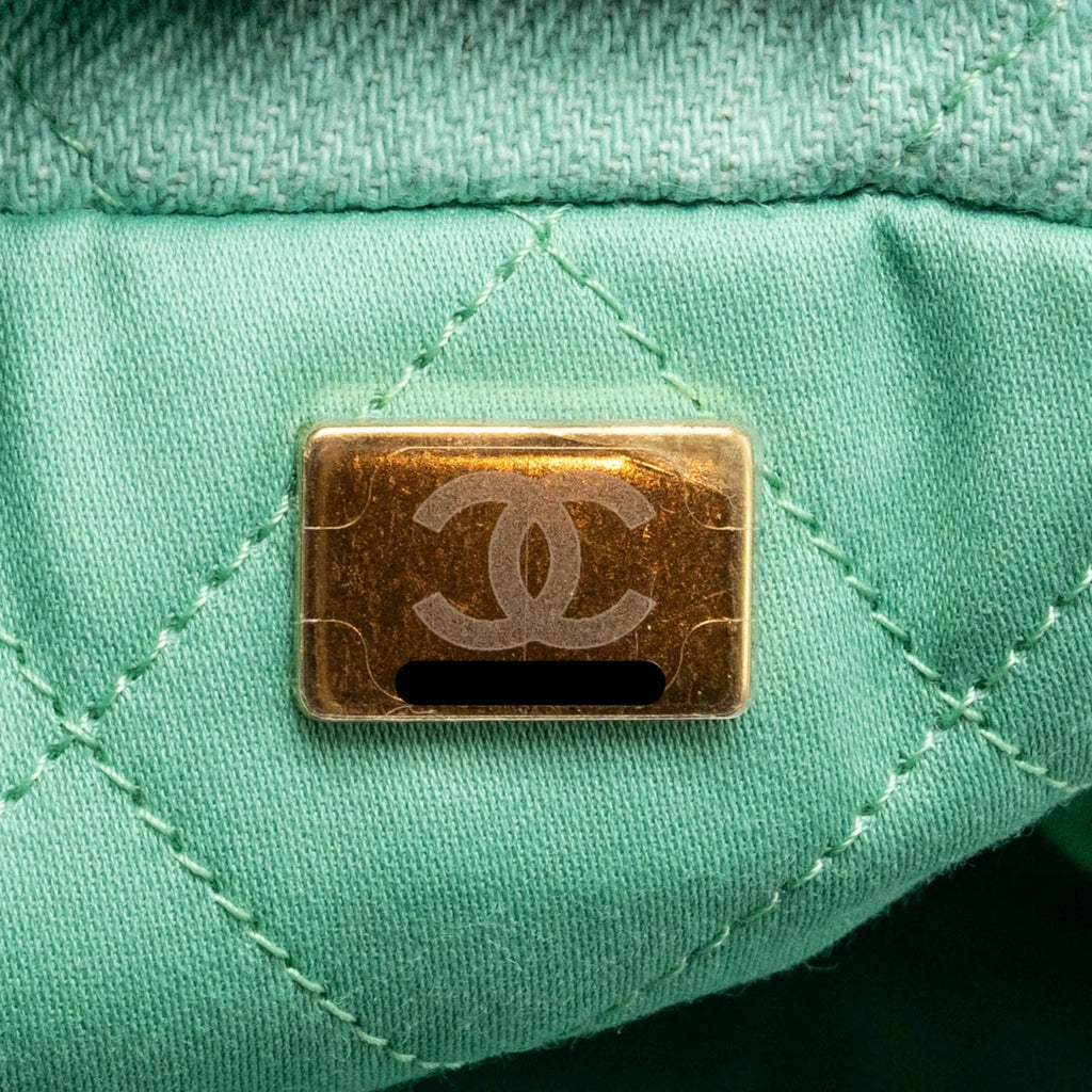 CHANEL SMALL 22 BAG WASHED DENIM AQUA GHW (MICROCHIP)