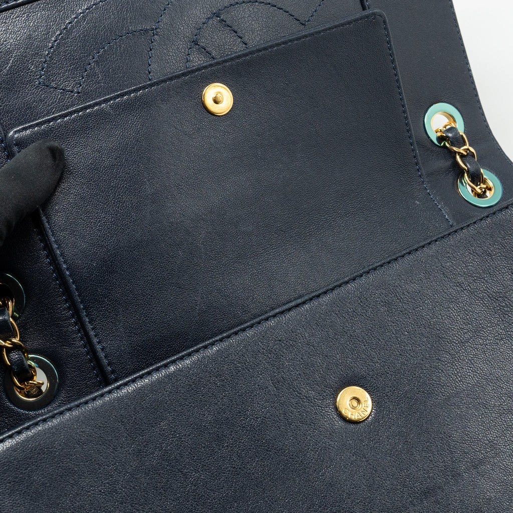 CHANEL MADEMOISELLE ENAMEL FLAP BAG GOATSKIN NAVY GHW
