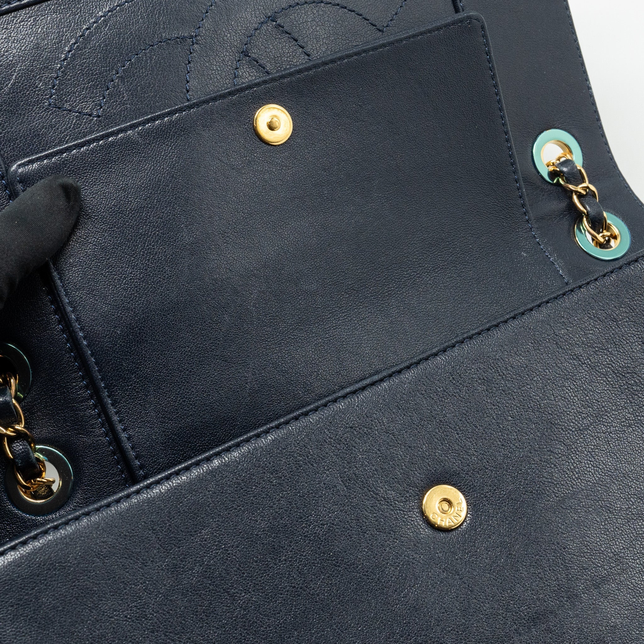 CHANEL MADEMOISELLE ENAMEL FLAP BAG GOATSKIN NAVY GHW