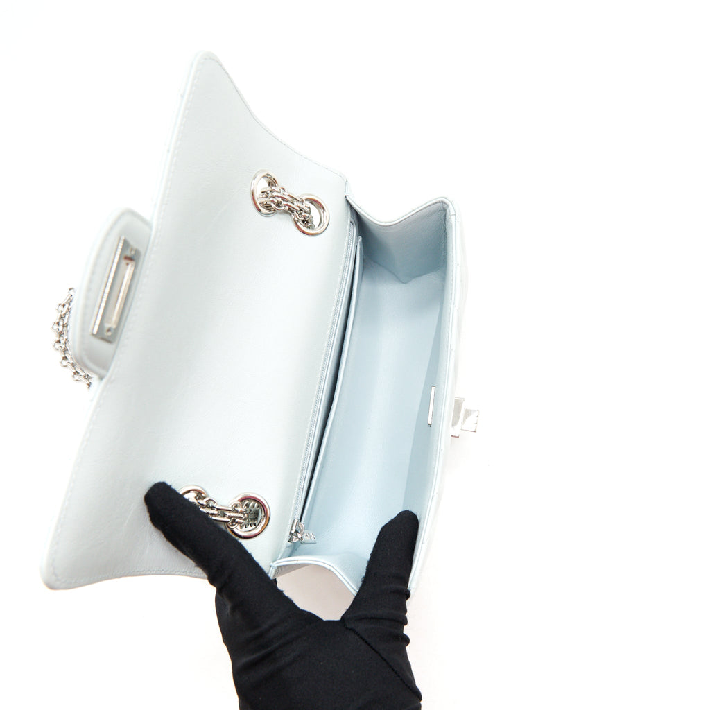 CHANEL CHEVRON MINI 2.55 REISSUE FLAP BAG CALFSKIN LIGHT BLUE SHW