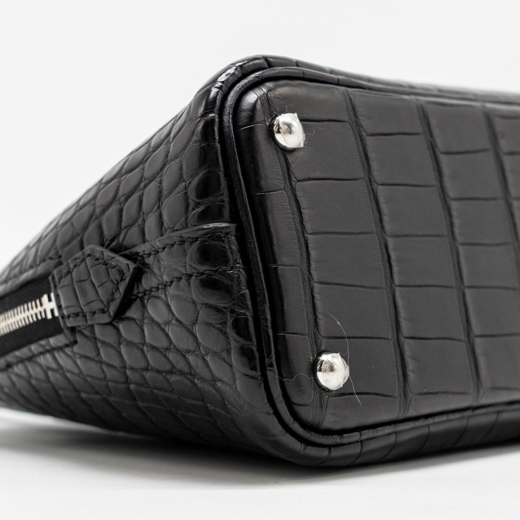 HERMES MINI BOLIDE ALLIGATOR MISSISSIPPIENSIS MAT BLACK SHW