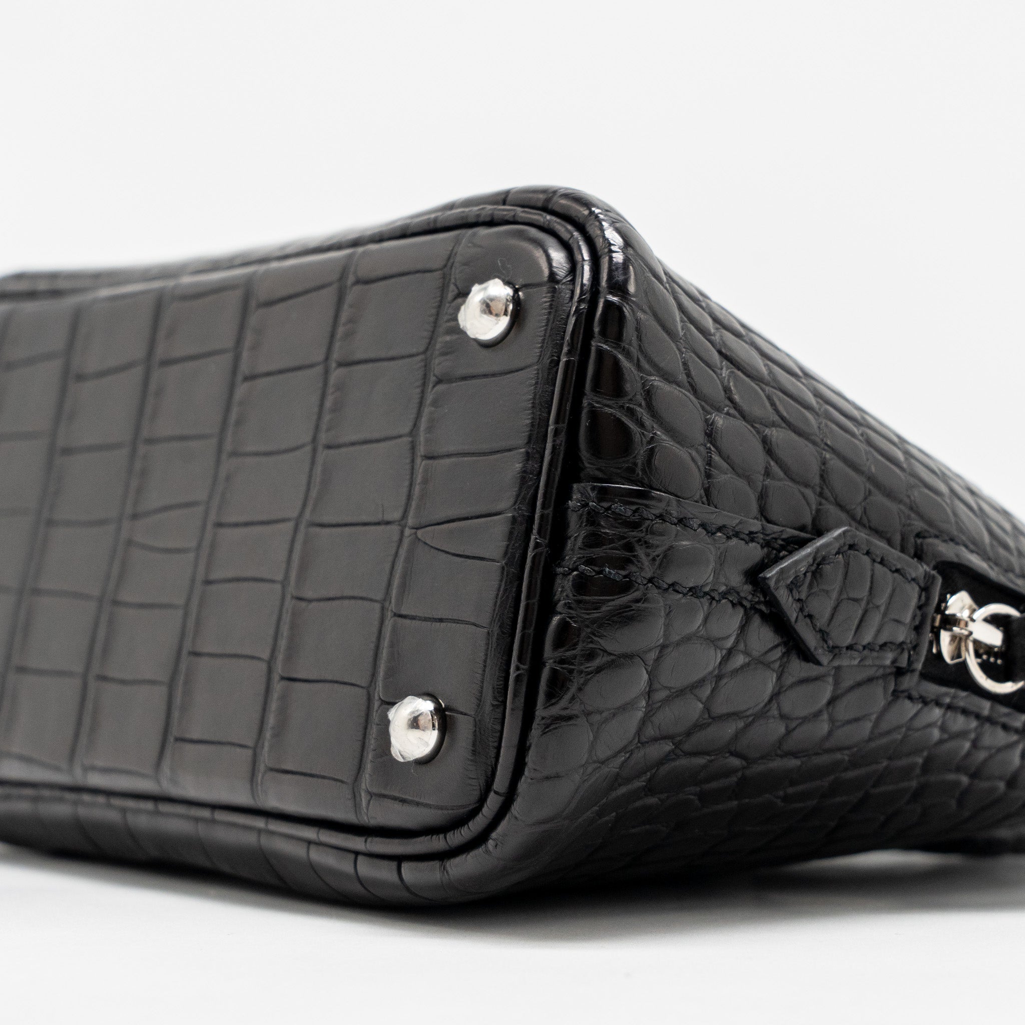 HERMES MINI BOLIDE ALLIGATOR MISSISSIPPIENSIS MAT BLACK SHW
