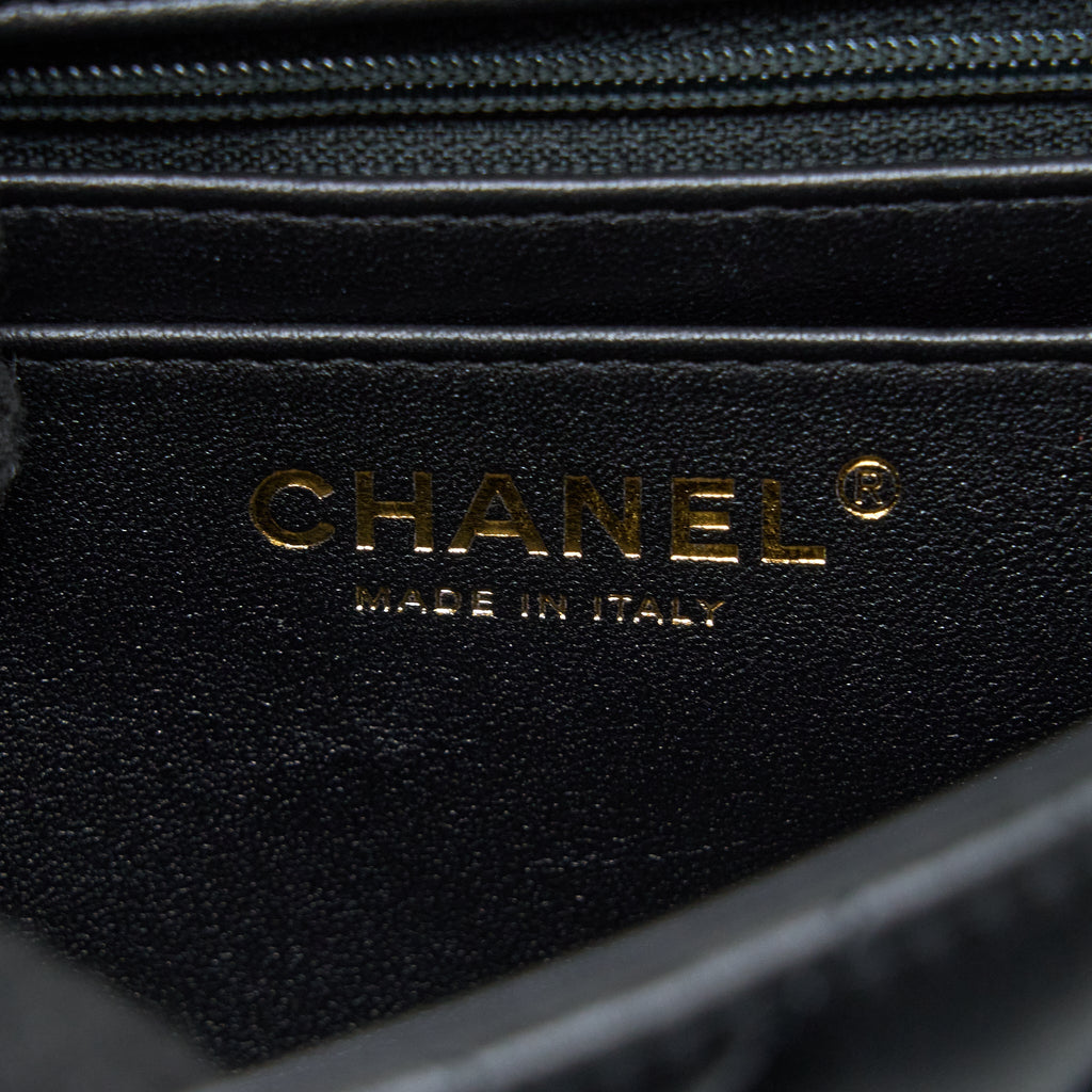 CHANEL TOP HANDLE MINI RECTANGULAR FLAP BAG LAMBSKIN BLACK LGHW (MICROCHIP)