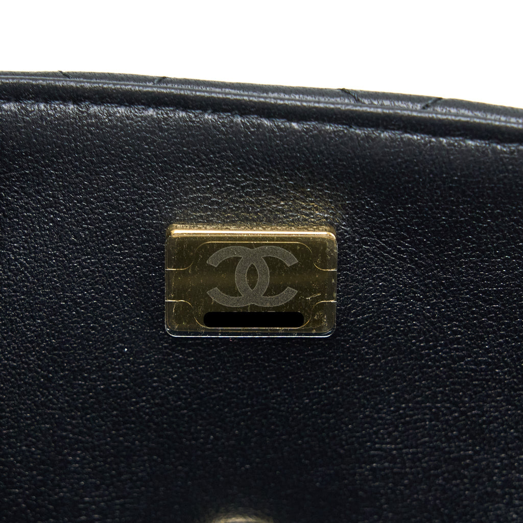 CHANEL TOP HANDLE MINI RECTANGULAR FLAP BAG LAMBSKIN BLACK LGHW (MICROCHIP)