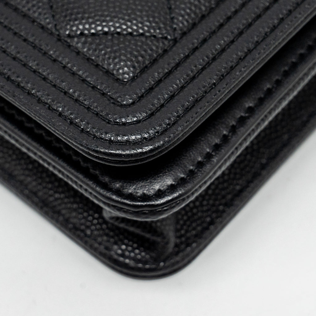CHANEL BOY WALLET ON CHAIN CAVIAR BLACK GHW (MICROCHIP)
