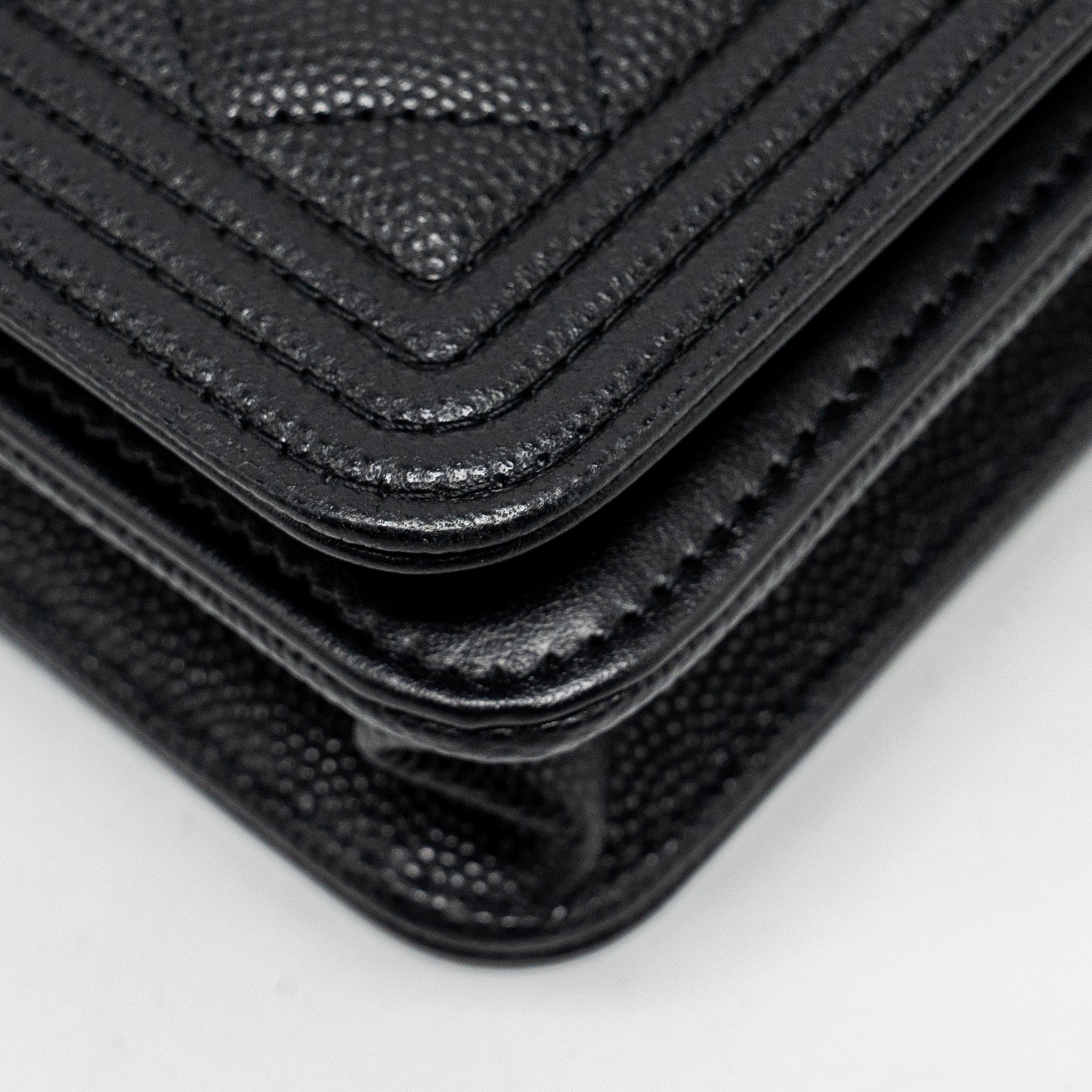 CHANEL BOY WALLET ON CHAIN CAVIAR BLACK GHW (MICROCHIP)