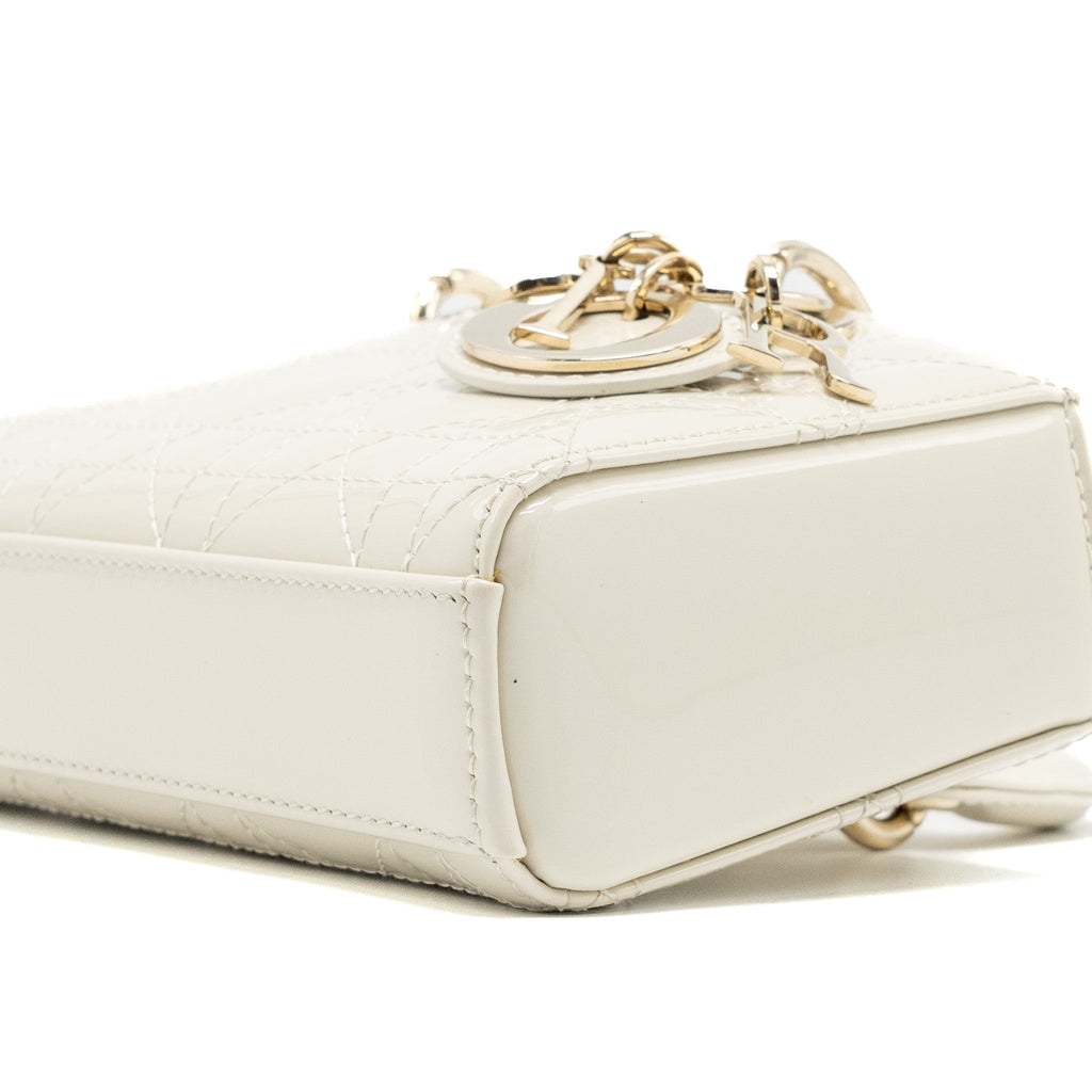DIOR LADY D-JOY MICRO BAG PATENT CREAMY WHITE LGHW